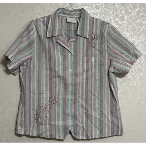 Alfred Dunner Striped Pastel Multicolor Butterfly Embroidered Button Up Shirt 16